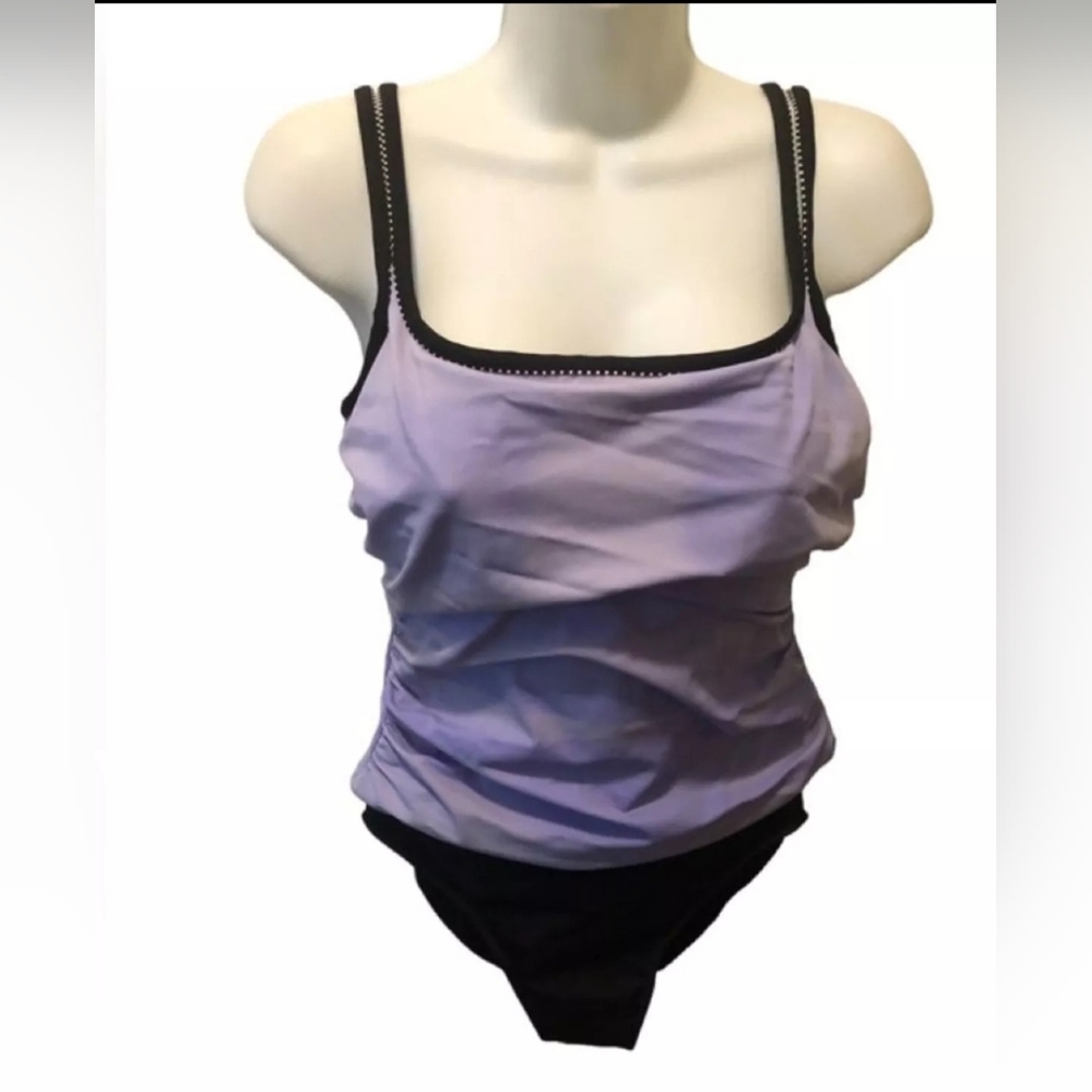 Miraclesuit Ruched One Piece Swimsuit 10 Lavender Black Drape Padded Bust Modest - Picture 3 of 16